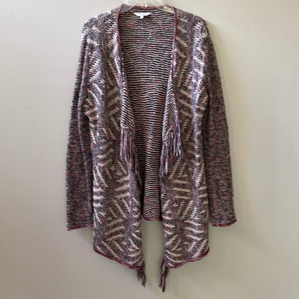 Womens Open Cardigan w/Fringe Women’s Multicolor Sweater Sz L